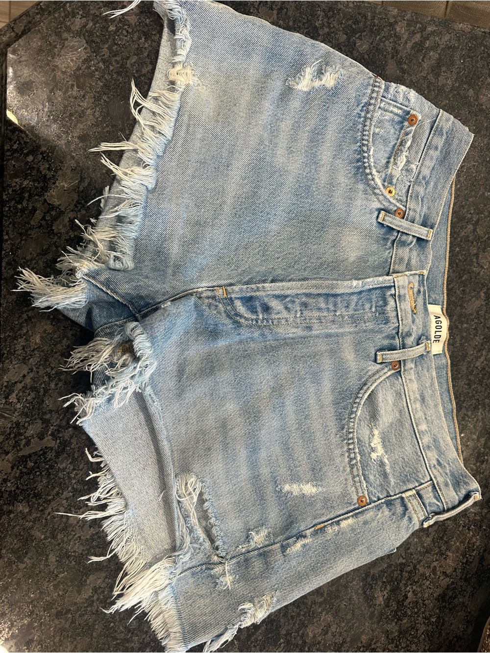 Agolde Light Wash Frayed Hem Denim Shorts
